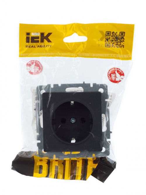 Розетка 1-м СП BRITE РС11-1-0-БрГ 16А с заземл. без защ. шторки графит IEK BR-R11-16-K53 BR-R11-16-K53