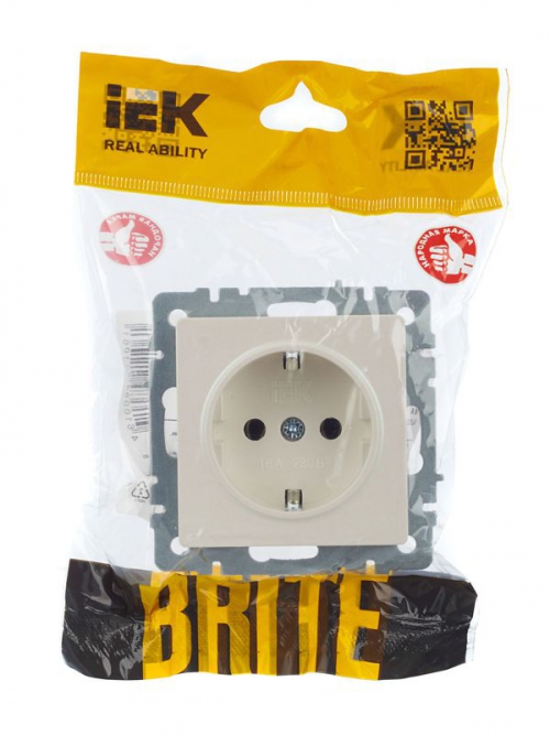 Розетка 1-м СП BRITE РС11-1-0-БрЖ 16А с заземл. без защ. шторки жемчуж. IEK BR-R11-16-K36 BR-R11-16-K36
