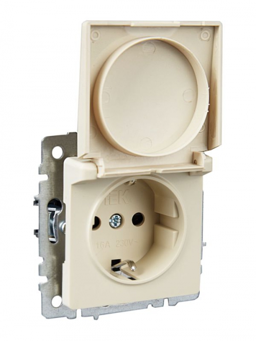 Розетка BRITE РСбш10-3-БрКр 16А IP20 с заземл. защ. шторки с крышкой беж. IEK BR-R16-16-K10 BR-R16-16-K10