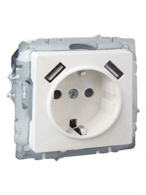Розетка BRITE РЮш10-2-БрБ 16А с USB A+A 3.1А с заземл. защ. шторки бел. IEK BR-R14-16-U21-D31-K01 BR-R14-16-U21-D31-K01