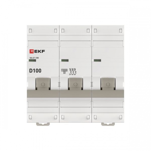 Выключатель авт. мод. 3п D 100А ВА 47-100 10кА PROxima EKF mcb47100-3-100D-pro mcb47100-3-100D-pro