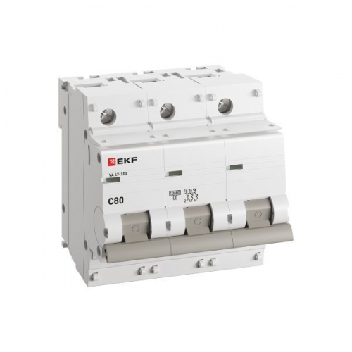 Выключатель авт. мод. 3п C 80А ВА 47-100 10кА PROxima EKF mcb47100-3-80C-pro mcb47100-3-80C-pro