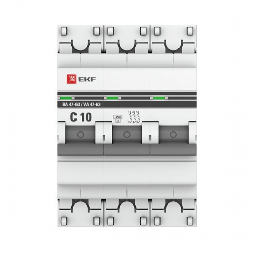 Выключатель авт. мод. 3п C 10А ВА 47-63 4.5кА PROxima EKF mcb4763-3-10C-pro mcb4763-3-10C-pro