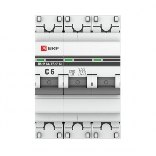 Выключатель авт. мод. 3п C 6А ВА 47-63 4.5кА PROxima EKF mcb4763-3-06C-pro mcb4763-3-06C-pro