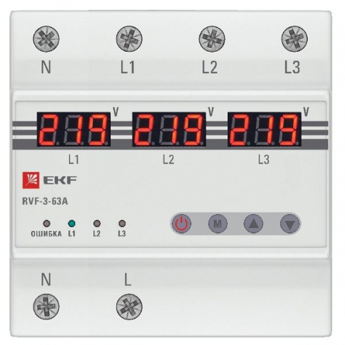 Реле выбора фаз с дисплеем RVF-3-63А PROxima EKF RVF-3-63a RVF-3-63a
