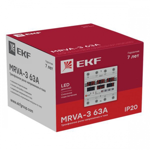 Реле напряжения и тока трехфазное с дисплеем MRVA-3 63A EKF MRVA-3-63A MRVA-3-63A