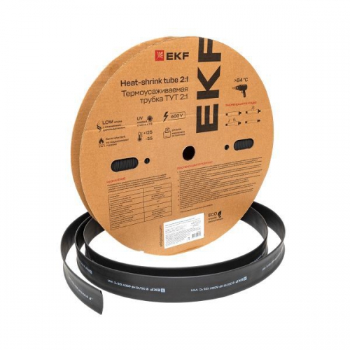 Трубка термоусадочная ТУТ нг 30/15 черн. (уп.50м) EKF tut-30-b tut-30-b