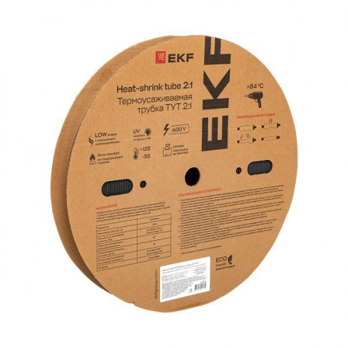 Трубка термоусадочная ТУТ нг 30/15 черн. (уп.50м) EKF tut-30-b tut-30-b