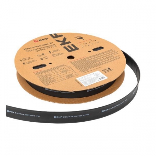 Трубка термоусадочная ТУТ нг 30/15 черн. (уп.50м) EKF tut-30-b tut-30-b