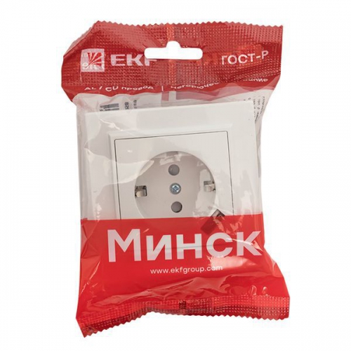 Розетка 1-м СП Минск 16А IP20 с заземл. защ. шторки с заряд. устройством USB 1А бел. EKF ERR16-028-100-USB ERR16-028-100-USB