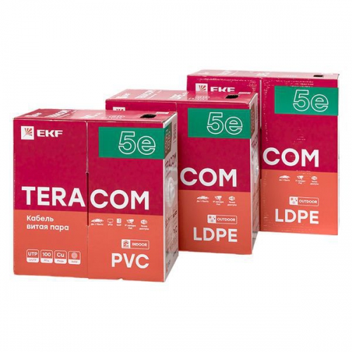 Кабель витая пара U/UTP кат.5e 4 пары solid оболочка PVC сер. TERACOM EKF TRC-5EUTP-04PVC-GY-IN3 TRC-5EUTP-04PVC-GY-IN3