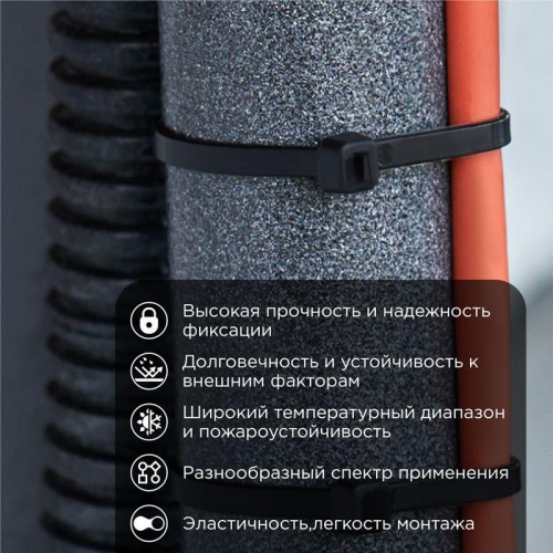 Хомут кабельный 4.8х200 нейл. черн. (уп.100шт) Rexant 07-0201-5 07-0201-5