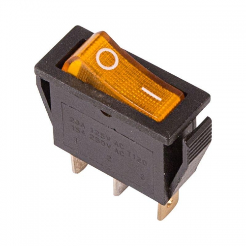 Выключатель клавишный 250В 15А (3с) ON-OFF RWB-404 SC-791 IRS-101-1C желт. с подсветкой Rexant 36-2212 36-2212