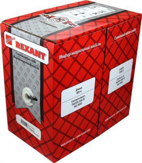 Кабель витая пара F/UTP кат.5e 1х2х24AWG solid CU PVC сер. 305м (м) Rexant 01-0120 01-0120