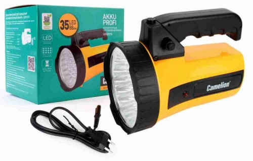 Фонарь аккумуляторный 35LED 29315 аккум. 6В 4А.ч 220В пластик. желт. (кор.) Camelion 10469 10469
