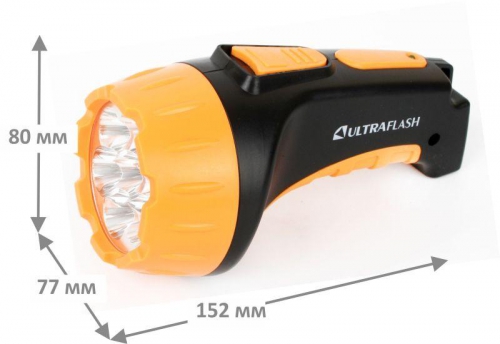 Фонарь аккумуляторный LED3807 7LED 2 режима аккум. SLA 220В пластик. черн./желт. (кор.) Ultraflash 9216 9216