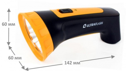 Фонарь аккумуляторный LED3804M 4LED аккум. SLA 220В пластик. черн./желт. (кор.) Ultraflash 12867 12867