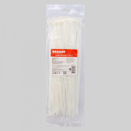 Хомут кабельный 3.6х300 петлевой нейлон бел. (уп.100шт) Rexant 07-0300 07-0300