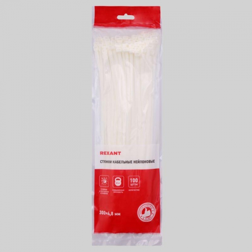 Хомут кабельный 4.8х300 нейл. бел. (уп.100шт) Rexant 07-1302 07-1302