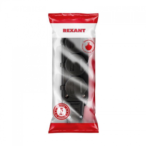 Розетка штепсельная трехместная влагозащ. с/з 16А IP54 каучук Rexant 111-113 111-113