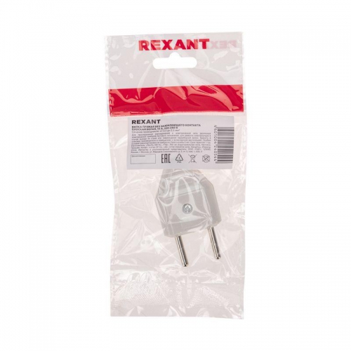 Вилка прямая 6А плоская без заземл. бел. Rexant 11-8946 2573805
