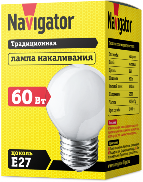 Лампа накаливания 94 313 NI-C-60-230-E27-FR Navigator 94313 94313