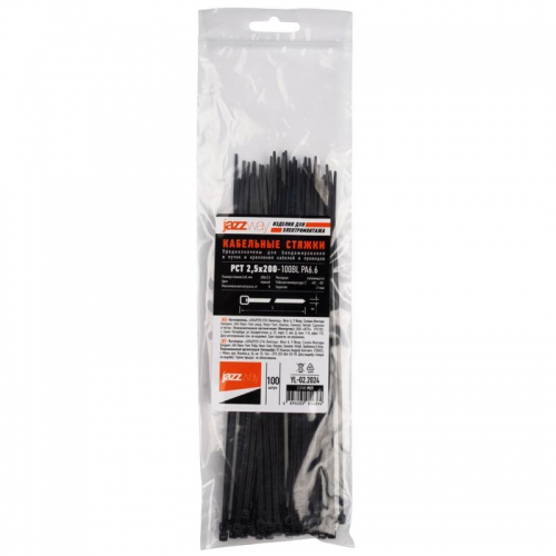 Хомут кабельный PCT 2.5х200-100BL 2.5х200 PA6.6 черн.(уп.100шт) JazzWay 5054394 5054394