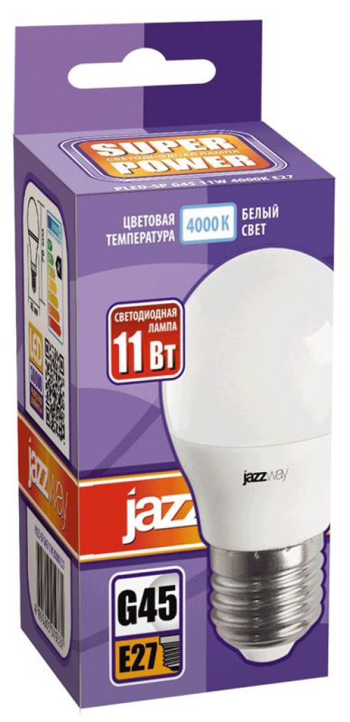 Лампа светодиодная PLED-SP 11Вт G45 4000К нейтр. бел. E27 230В/50Гц JazzWay 5019362 5019362