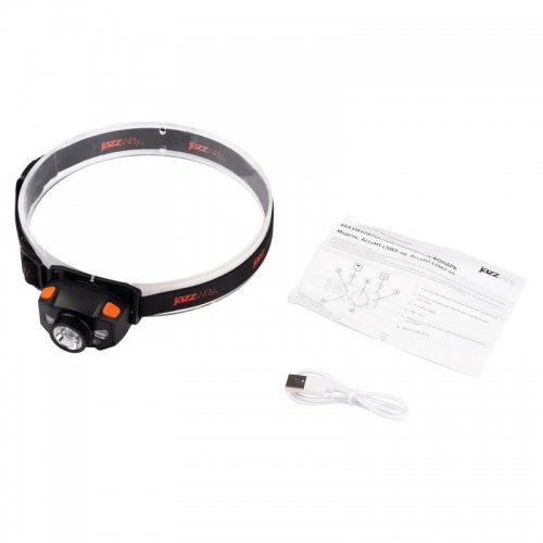 Фонарь аккумуляторный налобный AccuH1-L5WZ-og zoom LED 5Вт + 2хRED SMD IP54 5 режимов: 100проц. 180лм 3.5ч/50проц. 110лм 5.5ч/30проц. 65лм 15ч/красн. 28ч/мигающ. красн. 12ч аккум. 0.8А.ч управл. жестами черн./оранж. JazzWay 5036611 5036611