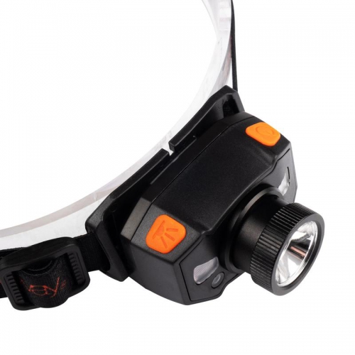 Фонарь аккумуляторный налобный AccuH1-L5WZ-og zoom LED 5Вт + 2хRED SMD IP54 5 режимов: 100проц. 180лм 3.5ч/50проц. 110лм 5.5ч/30проц. 65лм 15ч/красн. 28ч/мигающ. красн. 12ч аккум. 0.8А.ч управл. жестами черн./оранж. JazzWay 5036611 5036611
