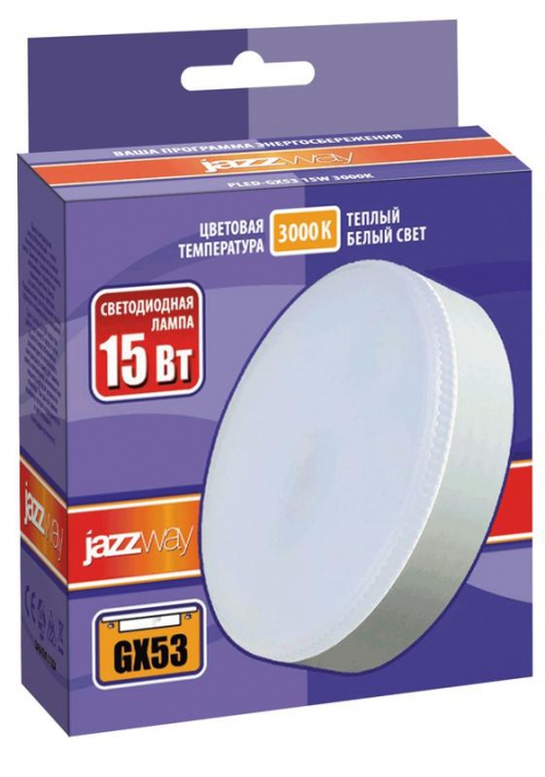 Лампа светодиодная PLED-GX53 15Вт таблетка матовая 3000К тепл. бел. GX53 1220лм 230В JazzWay 2855435 2855435