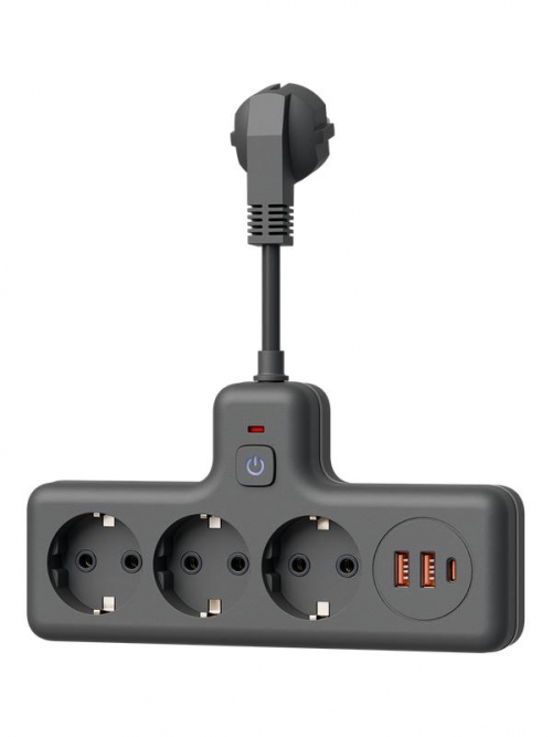 Удлинитель с сетевым фильтром 3х0.3м 10А 2USB + 1USBC 2500Вт ПВС 3х1 компакт черн. КОСМОС FRKsm0.3m-3g(B)USB FRKsm0.3m-3g(B)USB