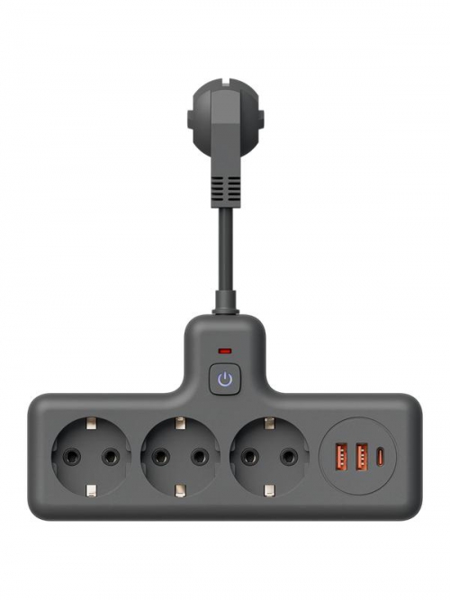 Удлинитель с сетевым фильтром 3х0.3м 10А 2USB + 1USBC 2500Вт ПВС 3х1 компакт черн. КОСМОС FRKsm0.3m-3g(B)USB FRKsm0.3m-3g(B)USB
