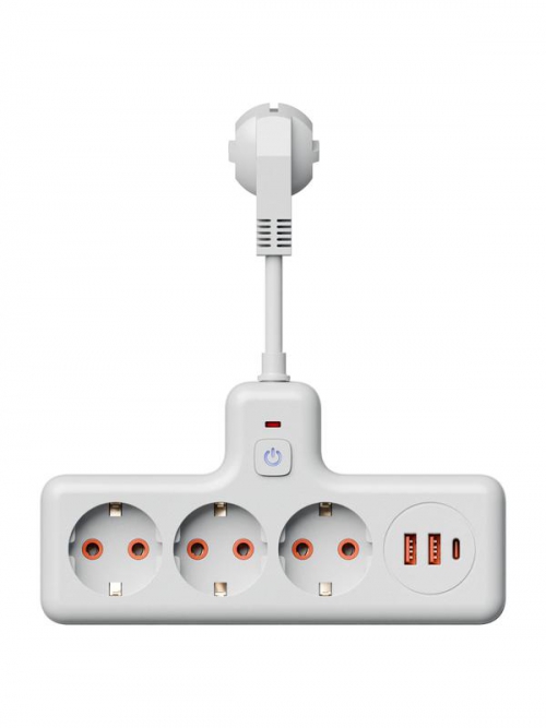 Удлинитель с сетевым фильтром 3х0.3м 10А 2USB + 1USBC 2500Вт ПВС 3х1 компакт бел. КОСМОС FRKsm0.3m-3g(W)USB FRKsm0.3m-3g(W)USB