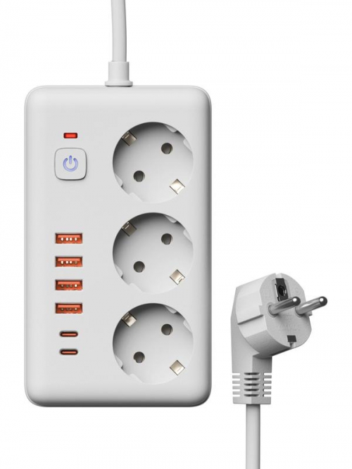 Удлинитель с сетевым фильтром 3х5м 10А 4USB + 2USBC 2500Вт ПВС 3х1 прямоуг. бел. КОСМОС FKsmPR-5m-3g(W)USB FKsmPR-5m-3g(W)USB