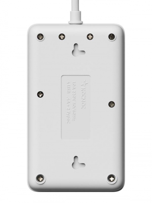 Удлинитель с сетевым фильтром 3х1.5м 10А 4USB + 2USBC 2500Вт ПВС 3х1 прямоуг. бел. КОСМОС FKsm1.5m-3gPF(W)USB FKsm1.5m-3gPF(W)USB