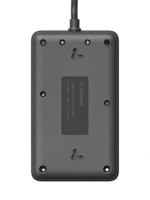 Удлинитель с сетевым фильтром 3х5м 10А 4USB + 2USBC 2500Вт ПВС 3х1 прямоуг. черн. КОСМОС FKsmPR-5m-3g(B)USB FKsmPR-5m-3g(B)USBSB
