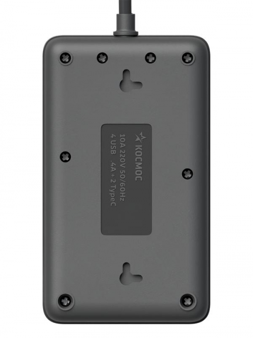 Удлинитель с сетевым фильтром 3х1.5м 10А 4USB + 2USBC 2500Вт ПВС 3х1 прямоуг. черн. КОСМОС FKsm1.5m-3gPF(B)USB FKsm1.5m-3gPF(B)USB