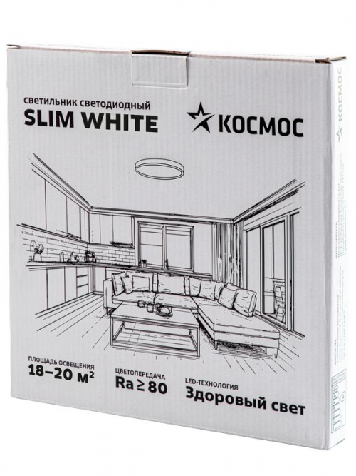 Светильник светодиодный SLIM WHITE 38Вт 6500К IP40 2700лм 230В 400х25мм КОСМОС KSlim38w_W6500K KSlim38w_W6500K