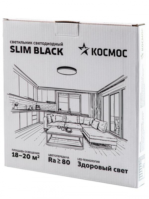 Светильник светодиодный SLIM BLACK 38Вт 4500К IP40 2650лм 230В 400х25мм КОСМОС KSlim38w_B4500K KSlim38w_B4500K