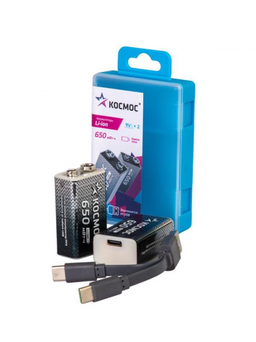 Аккумулятор крона Li-ion 9В 650мВт.ч (уп.2шт) КОСМОС KOCLi9V650mAh2B KOCLi9V650mAh2B