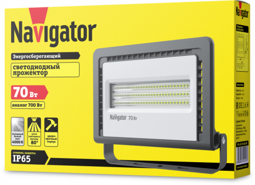Прожектор светодиодный 14 147 NFL-01-70-4K-LED 70Вт 4000К IP65 5950лм черн. Navigator 14147 14147