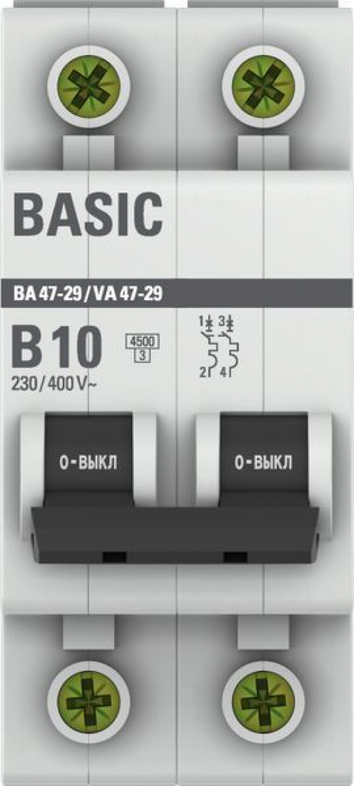 Выключатель автоматический модульный 2п B 10А 4.5кА ВА 47-29 Basic EKF mcb4729-2-10-B mcb4729-2-10-B