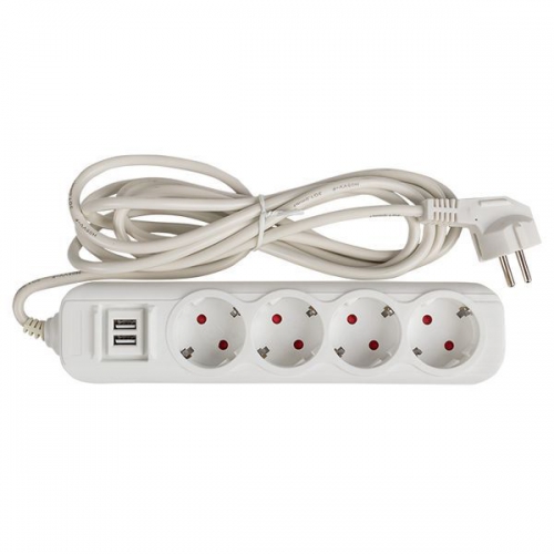 Удлинитель 4х5м 16А IP20 Эксперт 3.5кВт 2хUSB 2.1А ПВС 3х1 PROxima EKF UBA16-2USB-4-05i UBA16-2USB-4-05i