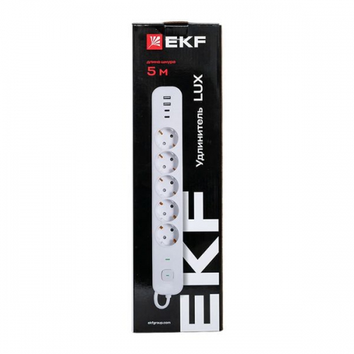 Удлинитель 5х5м IP20 2USB 2.4А+2type-C LUX 1.5кв.мм EKF UBA-LUX-505-TC UBA-LUX-505-TC