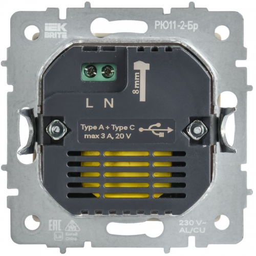 Розетка СП BRITE РЮ11-2-БрАБ USB A+C 45Вт высокоскор. заряд. арктич. бел. IEK BR-U22-045-K91 BR-U22-045-K91