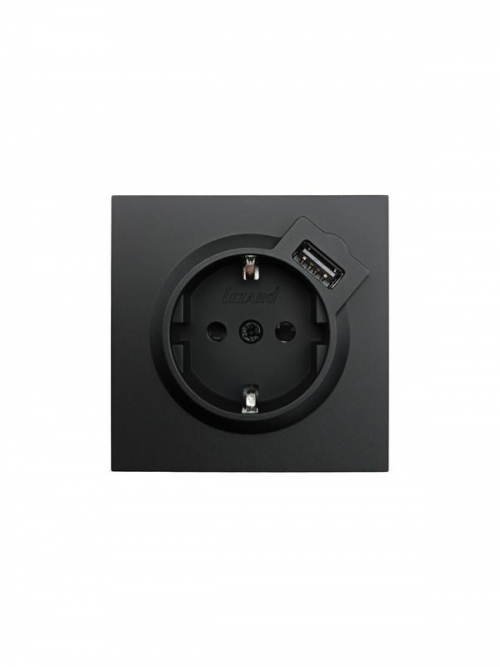 Розетка 1-мест. с/з+USB разъем СП ZIMA IP20 черн. бархат LEZARD 704-4288-181 704-4288-181