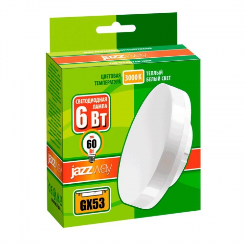Лампа светодиодная PLED-ECO-GX53 6Вт таблетка 3000К frost тепл. бел. GX53 460лм 230В JazzWay 2851987 2851987