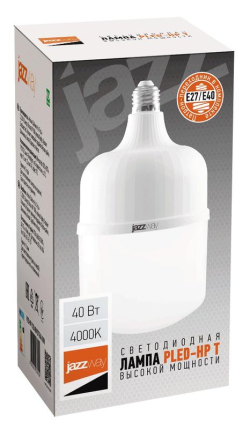 Лампа светодиодная высокомощная PLED-HP-T120 40Вт 4000К нейтр. бел. E27/E40 (переходник в компл.) 3700лм JazzWay 1038937A 1038937A