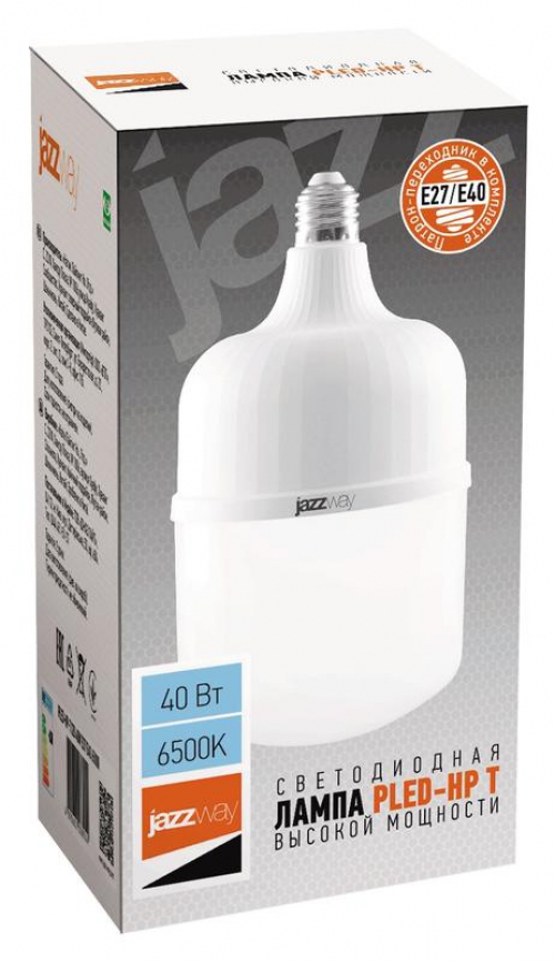 Лампа светодиодная высокомощная PLED-HP-T120 40Вт 6500К холод. бел. E27/E40 (переходник в компл.) 3700лм JazzWay 1038944A 1038944A
